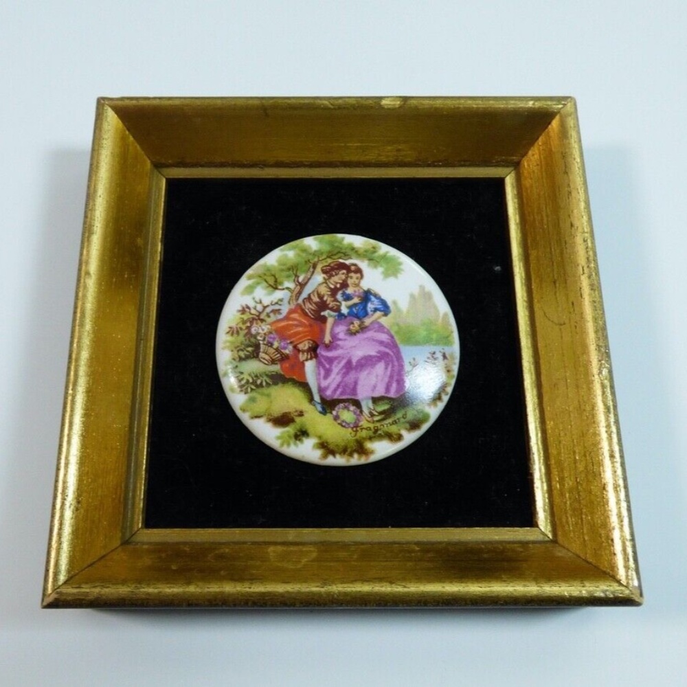 Vintage circa 1940's Limoges Cameo Gold Gilt Framed Plaque B&S Creations NY